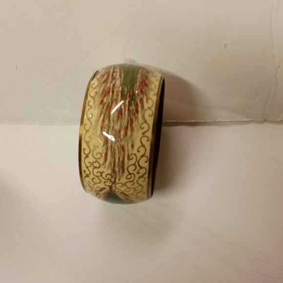 Vintage Peacock Bangle Bracelet Feathers Brass Gold Tone Enamel Unique - Picture 2 of 4